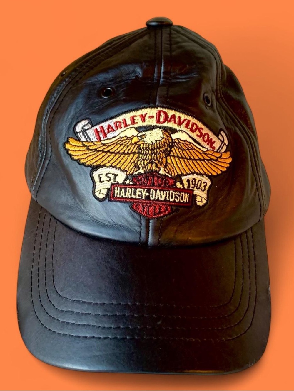 VINTAGE 90’s Harley-Davidson Black Leather Hat